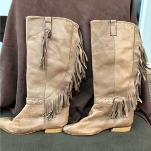 Town & Country Made in Italy Leather Fringe Boots Size 10 Boho Western